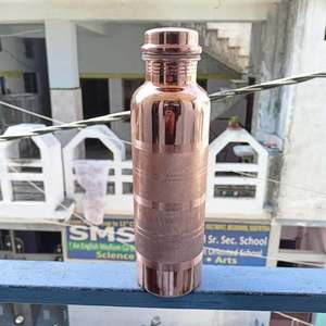 <b>Brushed</b> Band Copper Water <b>Bottle</b> Dual Finish Reusable Metal Drinking Flask Leakproof Hydration <b>Bottle</b> For Daily Use - Product Image 5