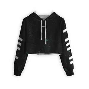 Sudadera con capucha para hombre, diseño estampado con efecto goteo, tejido de punto, manga regular, estilo otoñal, patrón en blanco y negro, top corto para mujer - Product Image 3
