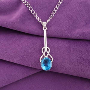 Topacio Azul Suizo, Corte Ovalado, Gemas en Plata de Ley 925 sobre Latón, Engaste en Bisel Hecho a Mano, Dijes y Colgantes de Moda para Mujer - Product Image 3