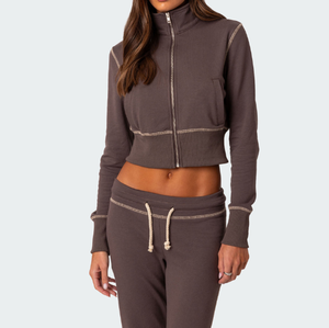 Ensemble de survêtement d'hiver pour femmes grande taille, couleur unie, sweat-shirt 100% coton avec pantalon de jogging deux pièces - Product Image 2