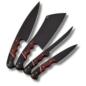 Ensemble de couteaux de cuisine professionnels de luxe en acier inoxydable, 4 pièces, lames faites à la main avec manche en bois - Product Image 1