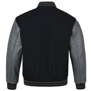 Chaqueta Varsity de Cuero Negro para Hombre con Mangas de Cuero Gris, Cuello Alto, Estilo Casual, Talla Grande, para Otoño - Product Image 3
