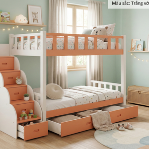 Modern American <b>Pine</b> Plywood Bunk <b>Bed</b> Twin Size Storage <b>Bed</b> for Kids' Orange White Design Stairs Durable Safe Bedroom Furniture - Product Image 5