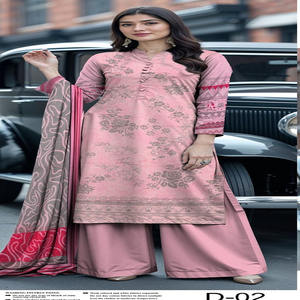 Trajes Shalwar Kameez de Alta Calidad para Mujer, Tallas Grandes, Estampado Floral, Encaje, Algodón Casual, Diseño Pakistaní - Product Image 1