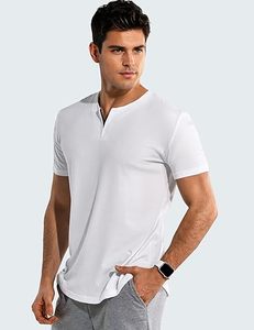 T-shirt en coton blanc pour homme, col en V, manches courtes, coupe ajustée, couleur unie, respirant, jersey tricoté, longueur normale - Product Image 3