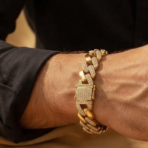 Bracelet chaîne cubaine en argent 925 pour homme, serti de diamants, style hip-hop, bijou statement - Product Image 1