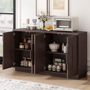 Vintage Distressed 4-Door <b>Sideboard</b> with Adjustable Shelves and Geometric Pattern for Dining <b>Kitchen</b> Living Room - Product Image 3