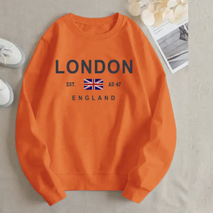 เสื้อสเวตเตอร์ผ้าฟลีซพิมพ์ลายตัวอักษรลอนดอนสำหรับผู้หญิงไซส์พิเศษระบายอากาศได้ดีคอกลมลำลองสำหรับฤดูหนาว - Product Image 3