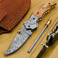 Couteau de poche pliant en acier Damas fait main, lame tranchante comme un rasoir, pour le camping, la chasse, la survie tactique, EDC