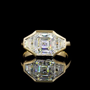 Anillo de Diamantes Asscher Vintage Certificado por IGI de 3 Ct, Bisel de Oro de 18K, 3 Diamantes Laterales en Forma de Trapezoide, Joyería Fina para Aniversario o Boda - Product Image 1