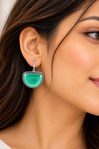 Pendientes de latón verdes estilo bohemio al por mayor |   Joyería Geométrica Colgante Plateada Oxidada Vintage, Suministro de Fábrica - Product Image 2