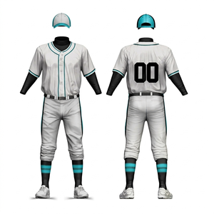 Ensemble uniforme de baseball pour homme, blanc, turquoise, noir, imprimé par sublimation, polyester respirant, manches courtes, coupe classique, toutes saisons - Product Image 1