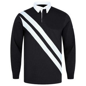 Polo de Manga Larga Negro para Hombre con Rayas Diagonales Blancas, Cuello con Botones, Estilo Casual para Otoño - Product Image 1