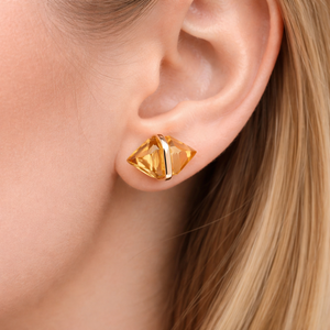 Citrine Quartz Elongated Hexagon <b>Stud</b> <b>Earring</b> Center Bezel <b>Set</b> Faceted Gemstone Handmade Minimalist Jewelry Gift For Her - Product Image 2