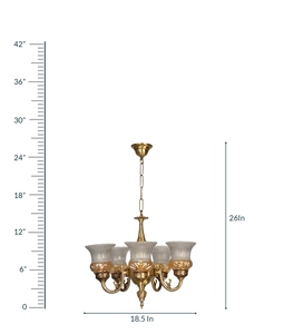 Vintage Brass Chandelier with Textured Glass <b>Shades</b> Classic Traditional Hanging Ceiling <b>Light</b> Elegant Antique Style Pendant Lamp - Product Image 2