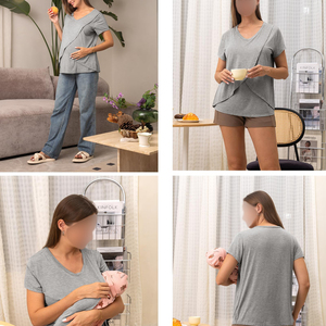 Vente en gros de hauts d'allaitement haute performance pour femmes, chemises d'allaitement à col rond, vêtements décontractés durables pour la grossesse - Product Image 5