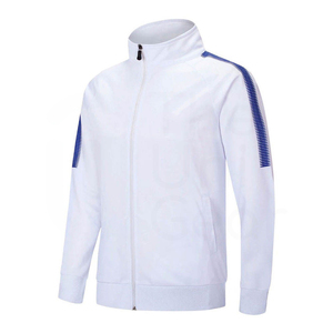 Conjunto Deportivo Unisex Blanco y Azul, Chaqueta con Cierre Completo y Cuello Alto, Manga Larga, Rayas, Transpirable, Poliéster, Ropa Deportiva Casual de Otoño - Product Image 6