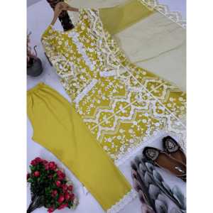 Ensemble de vêtements de fête pour femmes brodées Plazzo Top et Dupatta - Product Image 5