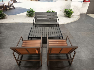 Table basse rectangulaire moderne pour patio extérieur avec lattes en PS et structure en acier thermolaqué - Product Image 6