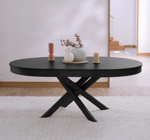 Ensemble de table à manger ovale moderne en teck massif noir avec chaises minimalistes en bois à base croisée, 6 pièces, pour salle à manger, villa, hôtel - Product Image 2