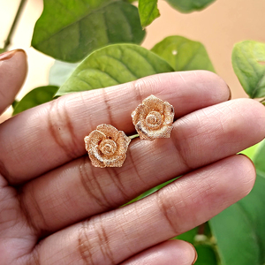 Minimalist cute flower jewelry solid brass texture metal 18k gold plated anti tarnish romantic rose <b>stud</b> earrings gift for her - Product Image 5