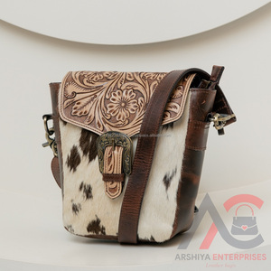 2024 Designer Handmade Genuine Tooled Fur Leather Cowgirl <b>Sling</b> Handbag Unique Crossbody <b>Bags</b> <b>Women</b> Nylon Zipper Hot Selling - Product Image 2