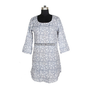 Hand Block Dress Manufacturing Low Price in India DHB022 Hand Block Printed Cotton Kurtis Indian Handmade Kurta For Women - Product Image 3