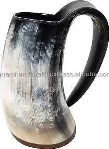 แก้วเซรามิกทรงแตรสำหรับดื่มทำมือแกะสลักแบบไวกิ้งทำจากเขาสัตว์ธรรมชาติขัดเงาสูงอินเดียสำหรับของขวัญทางธุรกิจ-ไวน์เบียร์ - Product Image 2