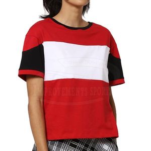 Womens Red <b>White</b> Black Color Blocked Stripe Round Neck Casual <b>Tshirt</b> Comfortable Cotton Fabric Soft Lightweight Summer Clothing - Product Image 5