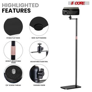 Support de projecteur universel sur pied réglable en hauteur jusqu'à 66 pouces pour la maison, le bureau et le studio - Product Image 6