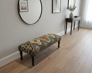 Banco Kilim Hecho a Mano con Lana y Yute, con Patas de Madera Maciza |   Banco otomano tapizado, mueble hecho a mano, banco otomano, banco para dormitorio - Product Image 5