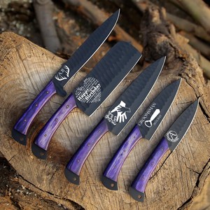Juego de Cuchillos de Cocina Multiusos de 5 Piezas de Acero Inoxidable Forjado a Mano con Recubrimiento de Óxido, Mango de Madera Ambidiestro, Acabado Mate, Marca UA Supplies - Product Image 3