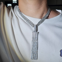 Collier chaîne unisexe en argent 925 plaqué rhodium avec pendentif Moissanite taille brillant style Hip Hop, motif lettre glacée, pour soirée et usage quotidien