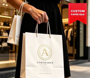 Sacs de shopping en papier biodégradable personnalisés avec impression de logo, emballage en gros, OEM/ODM disponible - Product Image 1