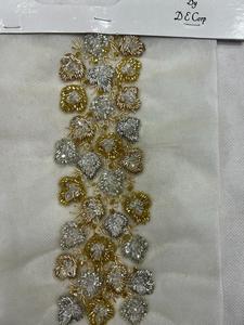 Handmade Metallic Gold & Silver <b>Beaded</b> Floral Applique Patches with <b>PVC</b> Embroidery-Combination Style - Product Image 1