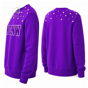Sudadera NCNW para mujer con adornos de perlas, letras griegas bordadas, cuello redondo, manga larga, informal, estilo universitario - Product Image 3