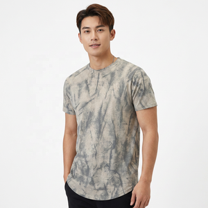 เสื้อยืดแขนสั้นผู้ชายลายมัดย้อม คอกลม ทรงปกติ ผ้าถัก สไตล์ลำลอง สีเทาขาว - Product Image 5
