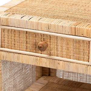 Table de chevet moderne bohème à 1 tiroir en bois d'acajou et rotin naturel Meuble élégant et chic - Product Image 5