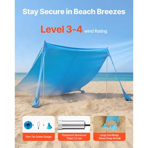 Tenda da Spiaggia Alta 2 Metri, Protezione Solare UPF50+, Gazebo 3,35 x 3,35 m Facile da Montare con Sacchi di Sabbia e Pali di Stabilità, Pronta per l'Estate - Product Image 4