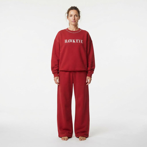 Ensemble de survêtement pour femmes avec sweat-shirt à col rond à manches longues orné de strass et pantalon à jambes larges, imprimé personnalisé, brodé, deux pièces, vente en gros - Product Image 1