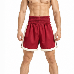 Pantalones Cortos de Boxeo para Hombre, Color Granate y Crema con Rayas, Corte Regular, Ropa Deportiva de Boxeo, Ropa de Entrenamiento, Pantalones Cortos de Kick Boxing - Product Image 1