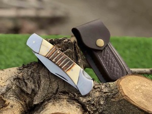 Cuchillo plegable Drop Point con hoja de acero inoxidable, mango de marfil, perilla para el pulgar, cuchillo de camping, 6.5 pulgadas de longitud total - Product Image 6