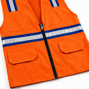 Gilet de sécurité réfléchissant en polyester personnalisé, multi-poches, fermeture éclair sur le devant, unisexe, pour agents de sécurité, vêtements de travail industriels, logo - Product Image 5