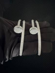 925 Sterling <b>Silver</b> Hip Hop <b>Cuff</b> <b>Bracelet</b> Micro Pave Moissanite Channel Setting Luxury Geometric Women's Wedding Party Everyday - Product Image 3
