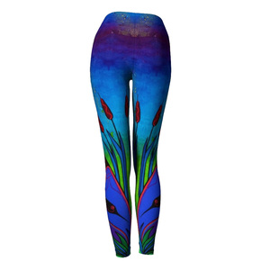 High Waist Full Length <b>Leggings</b> With Bohemian Print Stretch Yoga Pants Purple Blue Patterned Knitted Spandex Polyester Women's - Product Image 5