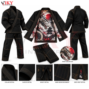 Conjunto de Uniforme de Jiu Jitsu BJJ con Forro Interior Sublimado Personalizado en Negro y Rojo, Tejido de Perlas de Alto Peso, para Artes Marciales y Combate - Product Image 5