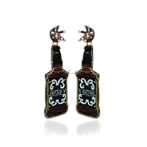 Boucles d'oreilles en forme de bouteille de whisky, bijoux brodés à la main avec des perles de rocaille, taille personnalisée classique, accessoires de mode originaux et tendance pour les fêtes - Product Image 4