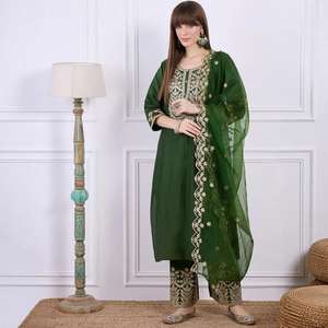 Kurta Set for Women Embroidered Indian Kurti Set Elegant Ladies Ethnic Wear <b>Three</b> Piece Outfit Perfect for Daily Wear - Product Image 1