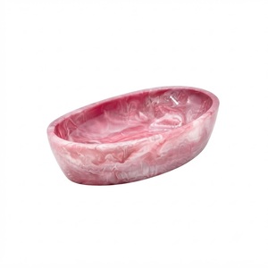 Bol de service moderne en résine rose à double teinte, effet marbre de luxe, qualité alimentaire, pour salade et fruits, écologique, décoration de table, dîner - Product Image 1