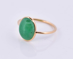 Bague ovale en émeraude verte naturelle en or jaune massif 18 carats – Pierre précieuse sertie clos – Solitaire de luxe – Pierre de naissance de mai - Product Image 2